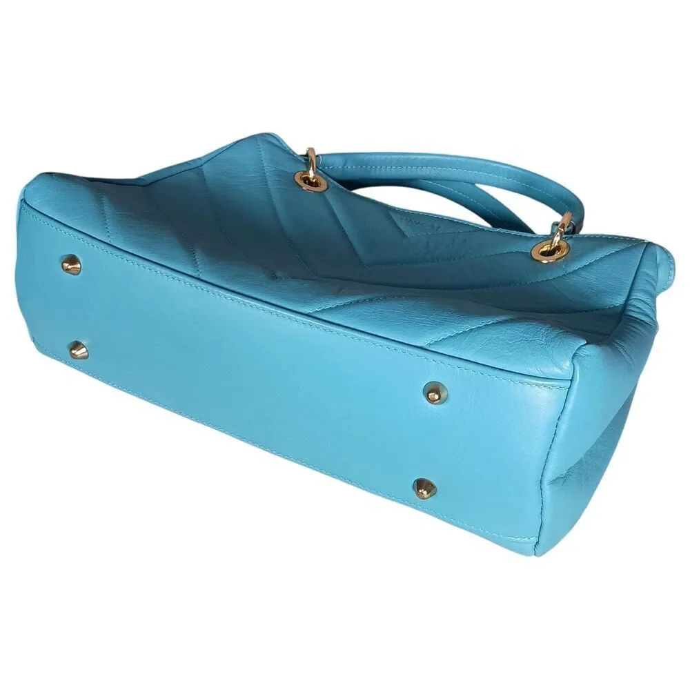 Unica! Firenze Tote Shoulder Crossbody Bag Blue Leather Made in Italy